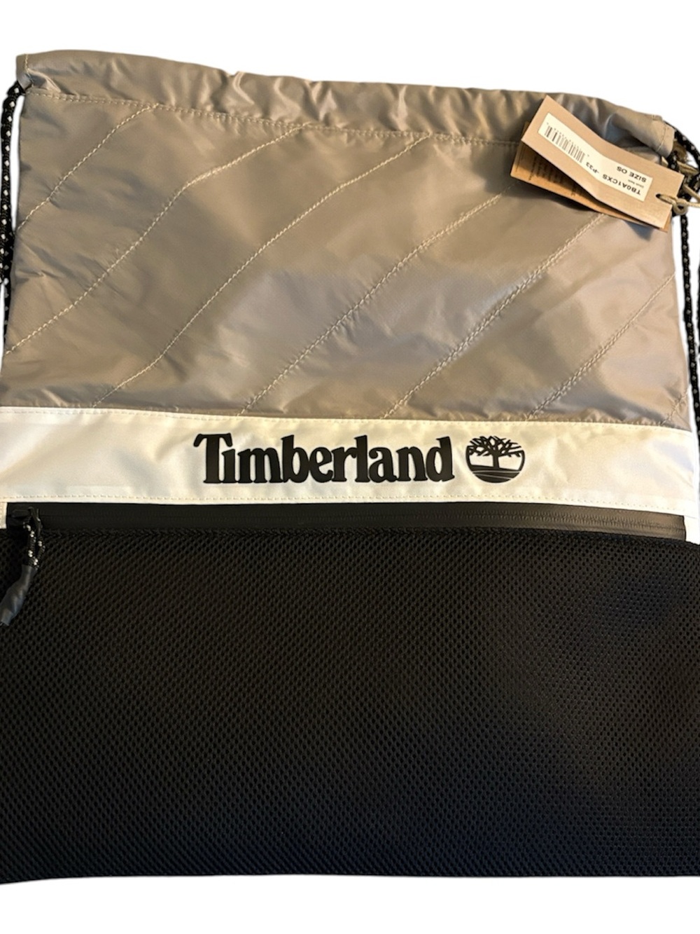 Timberland Two-Tone Drawstring Sling Bag — Beige, White & Black